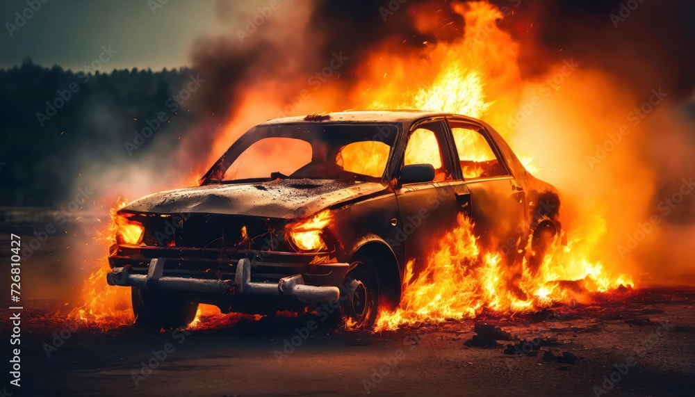 burnt car stock photo