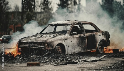 burnt car stock photo