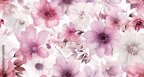 floral pattern in white with pink and peach flowers