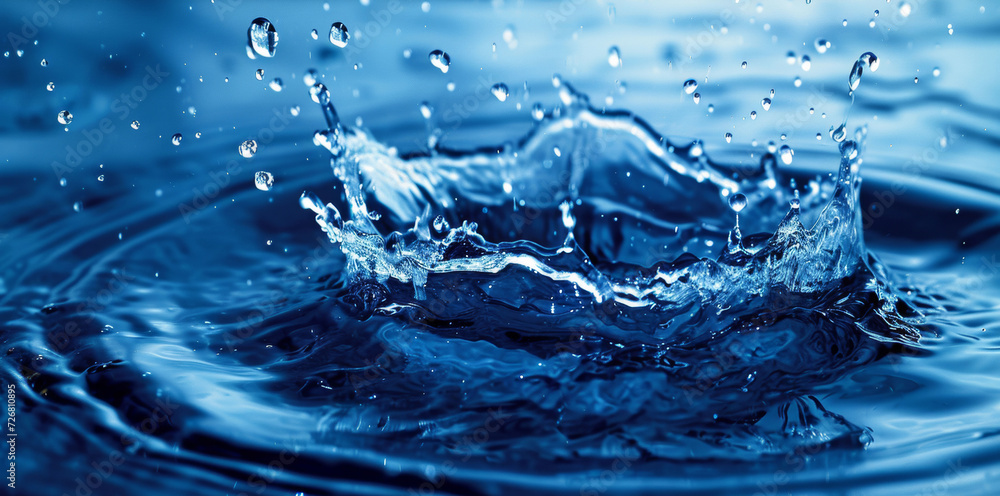 Dynamic Water Splash on Blue Background Dynamic Water Splash on Blue Background