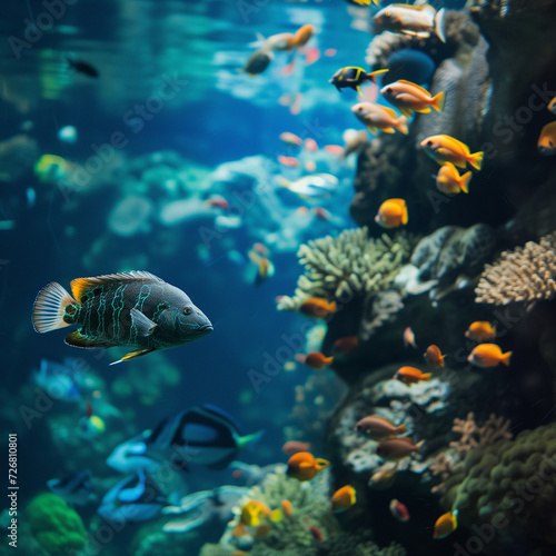 Underwater Wonders: A Vibrant Aquarium Scene with Tropical Fish