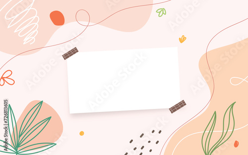 Memphis frame vector beige paper collage on pastel color cute abstract background