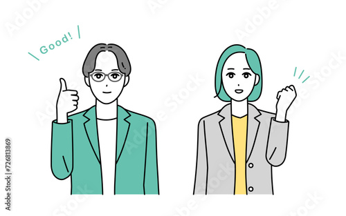 笑顔でOKサインをするビジネスパーソンのイラスト