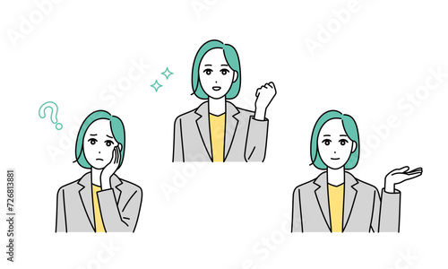 女性ビジネスパーソンの表情イラスト素材セット