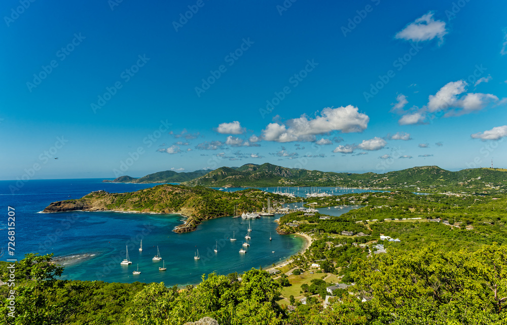 View of Nelsons Dockyard in Antiqua from Shirley Heights