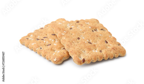 Cereal crackers with flax and sesame seeds isolated on white