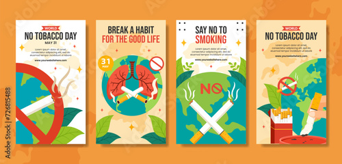 No Tobacco Day Social Media Stories Flat Cartoon Hand Drawn Templates Background Illustration