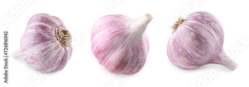 Fresh garlic bulbs isolated on white, set