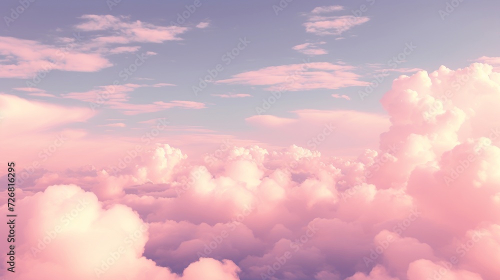 Soft pink clouds spreading across a gentle pastel sky, evoking calmness and tranquility.