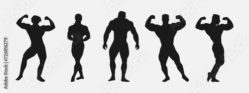 bodybuilding silhouette set. male and female athlete, bodybuilder, sport. isolated on white background. vector illustration.