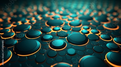 Vivid abstract background with blue and orange glowing circles on a dark surface, creating depth.