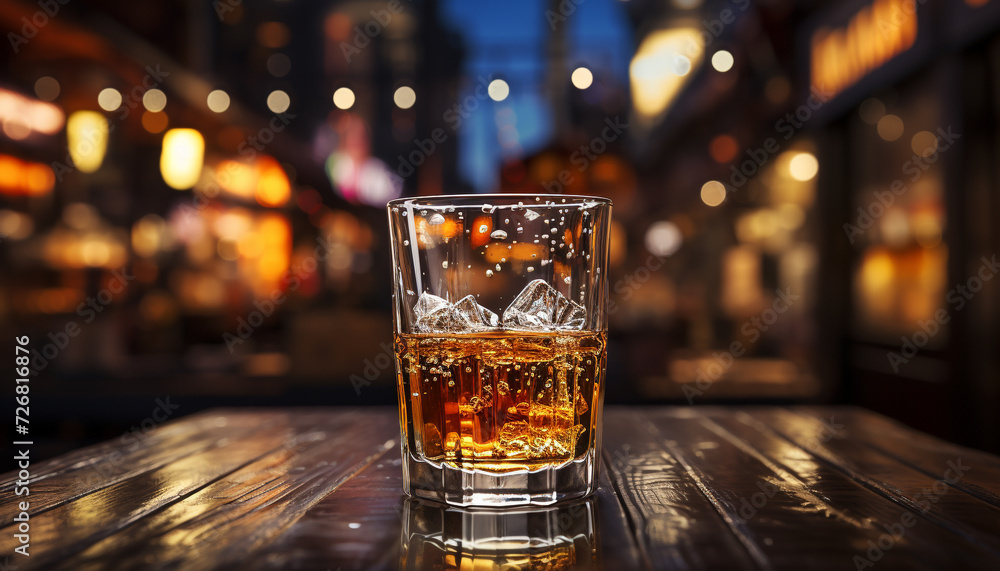 Men drinking whiskey at a bar counter in the night generated by AI Men drinking whiskey at a bar counter in the night generated by AI