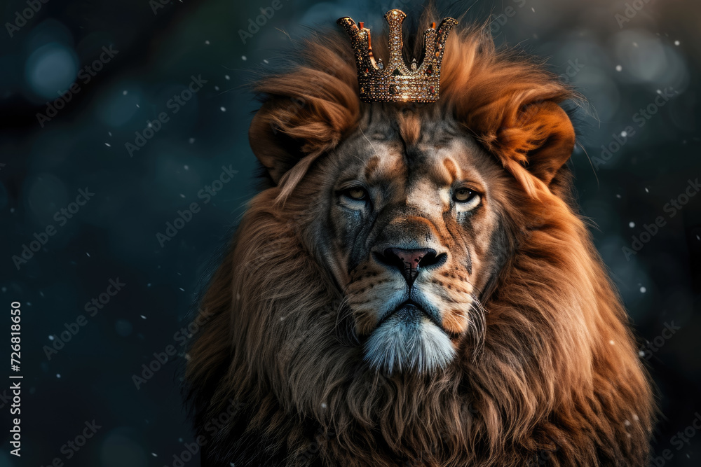 majestic lion with a golden mane and a crown on his head