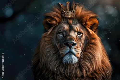 majestic lion with a golden mane and a crown on his head © mila103