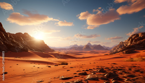 Majestic mountain range, sand dune, tranquil sunset generated by AI