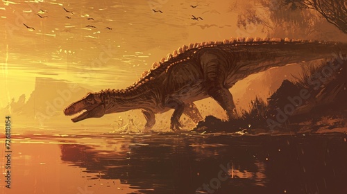 The prehistoric scene is serene yet deadly as a Tylosaur glides through the water with its powerful flippers ready to strike at any moment.