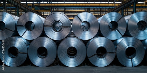 Steel sheet rolls in factory