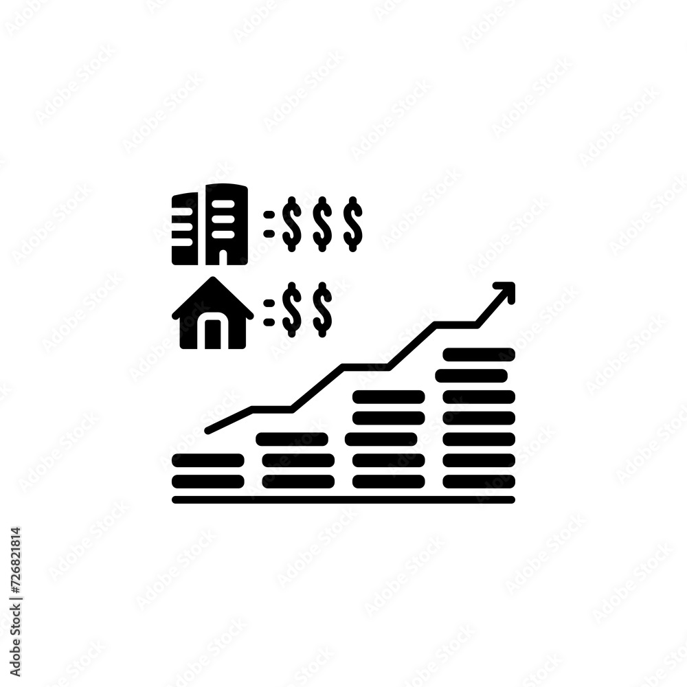 real estate sales up vector icon. real estate icon solid style. perfect use for logo, presentation, website, and more. modern icon design glyph style real estate sales up vector icon. real estate icon solid style. perfect use for logo, presentation, website, and more. modern icon design glyph style