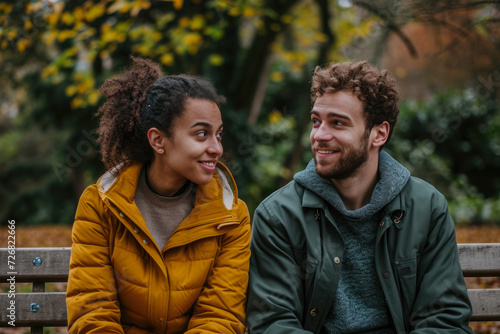 man and a woman sitting on a park bench, with a look of contentment on their faces