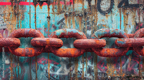 Rusted Metal Chain With Red Paint photo