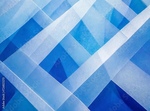 Modern abstract blue background design with layers of textured white transparent material.