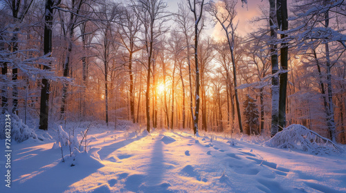 Sunlight Filters Through Snow-Covered Trees © cac_tus