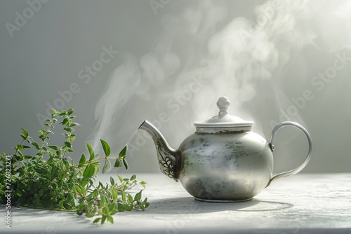 A beautiful teapot stands on the table in the interior. Making tea