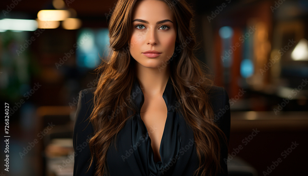 A confident, elegant businesswoman in a fashionable suit, standing outdoors generated by AI A confident, elegant businesswoman in a fashionable suit, standing outdoors generated by AI