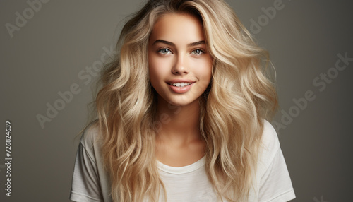Beautiful woman with long blond hair smiling at the camera generated by AI