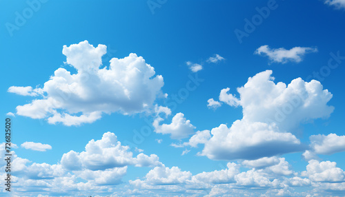 Clear sky, fluffy clouds, nature vibrant beauty in summer generated by AI