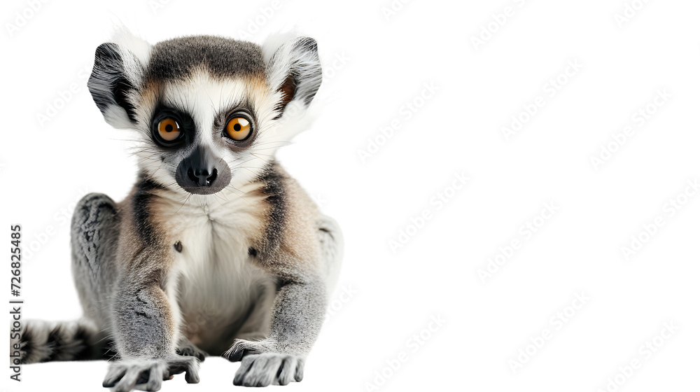 Close Up of a Small Lemur baby on a White Background