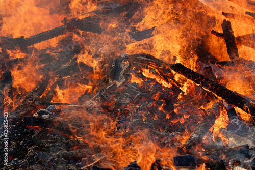 Hot coals in a bonfire