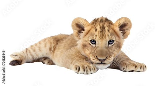 Baby Lion Laying Down on White Surface