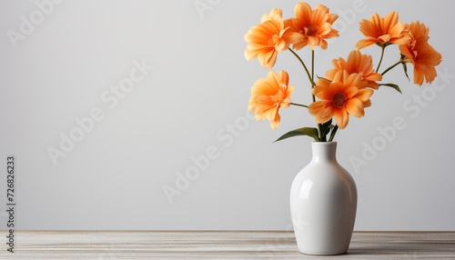 A beautiful bouquet of fresh flowers decorates the wooden table generated by AI