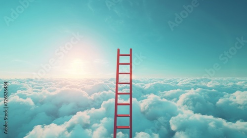 Red Ladder Extending Towards the Cloud Filled Sky