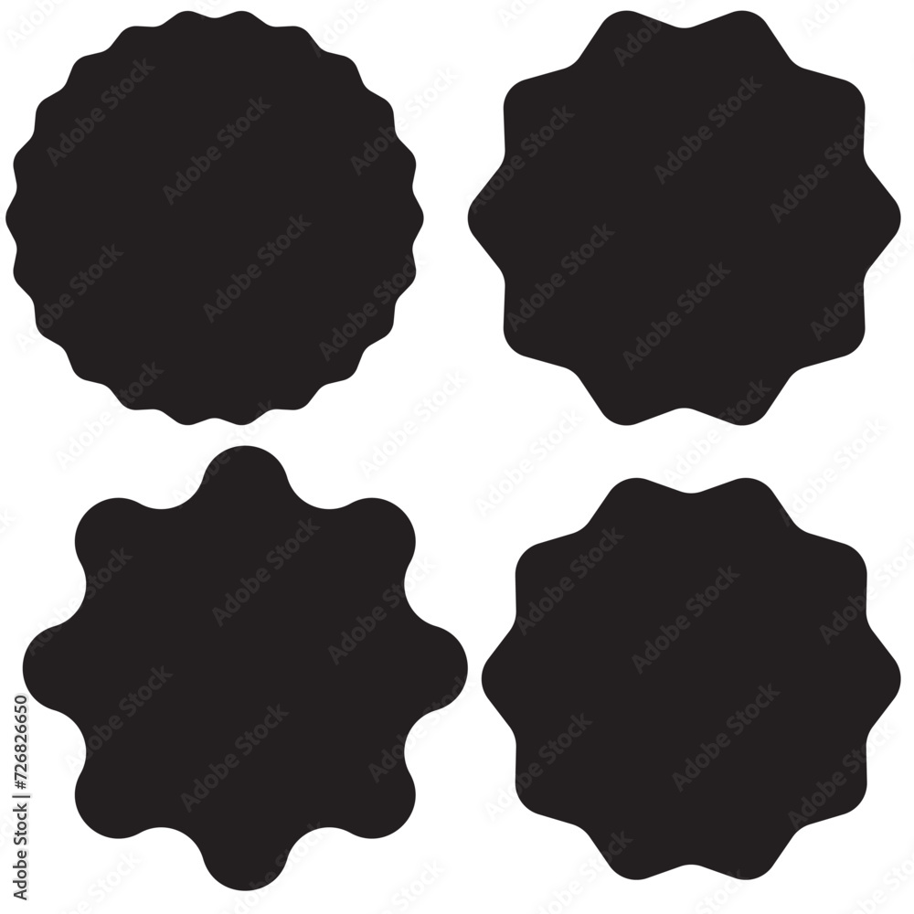 Scallop Circle Silhouette Shapes Icon Set