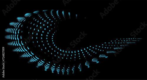 Blue neon frames their offset curved strokes with radial rays. For logos, trademarks, emblems. Vector.