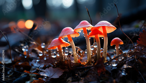Close up of a slimy toadstool, a dangerous, poisonous fungus generated by AI