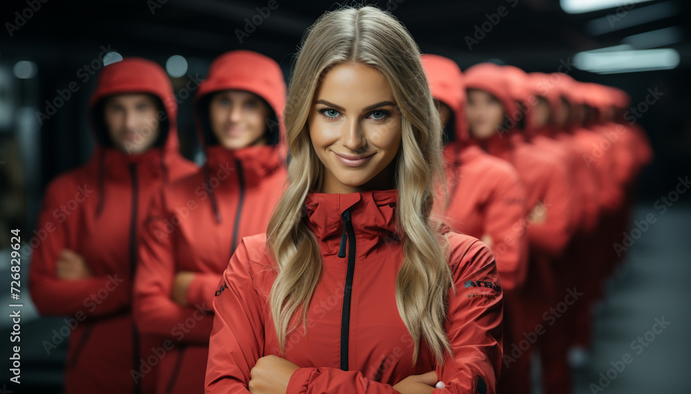 A group of young adults smiling, enjoying winter outdoors generated by AI A group of young adults smiling, enjoying winter outdoors generated by AI