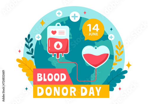 World Blood Donor Day Vector Illustration on June 14 with Human Donated Bloods for Give the Recipient in Save Life in Flat Cartoon Background