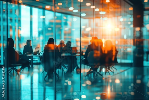 Casual Workstyle: Spacious Business Office with Professionals in Casual Wear. Creative Depth of Field and Subtle Bokeh Background Convey a Blend of Modernity and Professional Ease. Generative AI