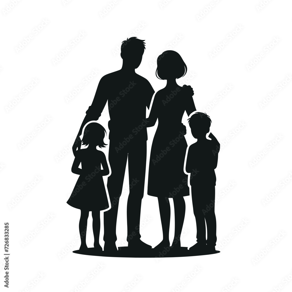 Family Silhouette Featuring Two Adults and Two Children