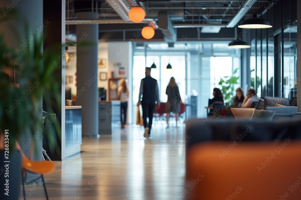 Professional Ease: Spacious, Brightly Lit Business Office with a Casual Attire Vibe. Skillful Use of Depth of Field and Bokeh Creates a Relaxing, Inviting Background. Generative AI