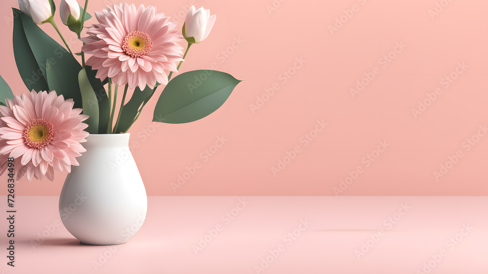 3D flower floral with pink pastel background. Cosmetic or beauty product background for woman's day and mother's day. Copy space floral mockup. 3D flower floral with pink pastel background. Cosmetic or beauty product background for woman's day and mother's day. Copy space floral mockup.