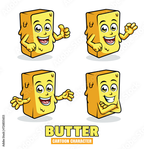 Cute Butter Cartoon mascot character vector illustration set - Happy Butter cartoon in different poses
