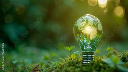 Eco Enlightenment - Light Bulb with Globe in Natural Setting