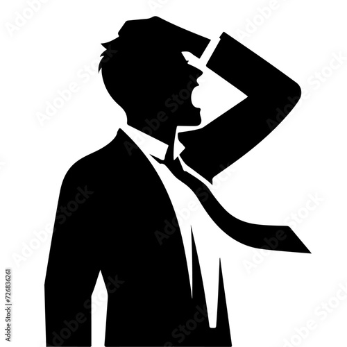 Man screaming in anger, silhouette, vector silhouette, white background