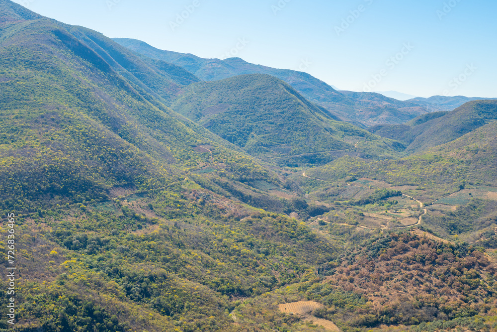 Fototapeta premium Beautiful landscape in Hierve el Agua in the state of Oaxaca. Petrified waterfalls in Oaxaca. Vacation and travel concept