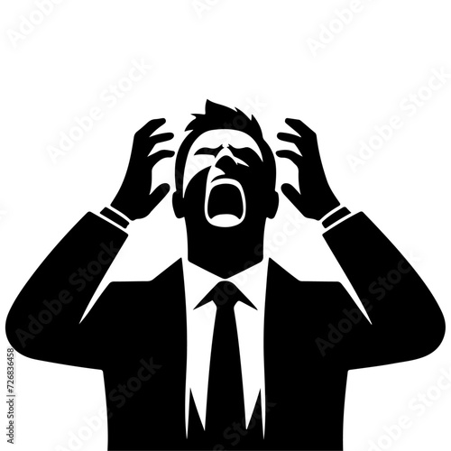 Man screaming in anger, silhouette, vector silhouette, white background