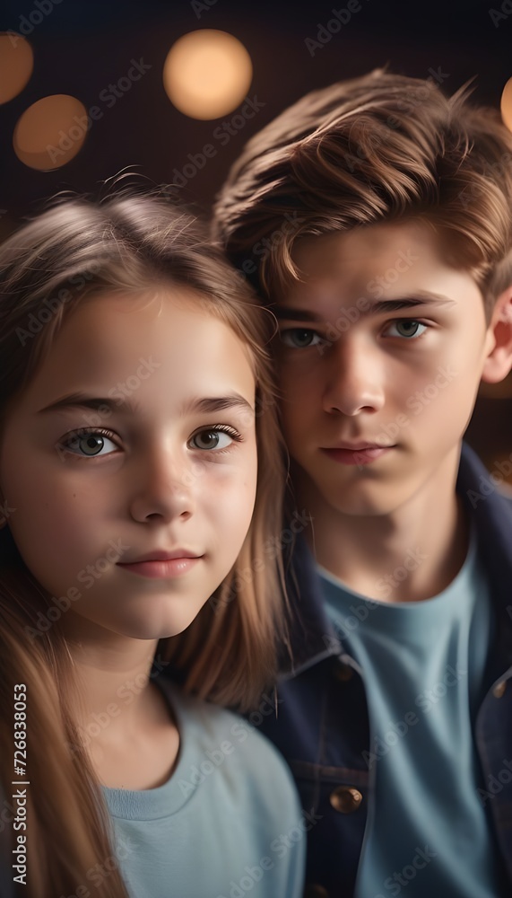 portrait of cute teenage boy and girl
